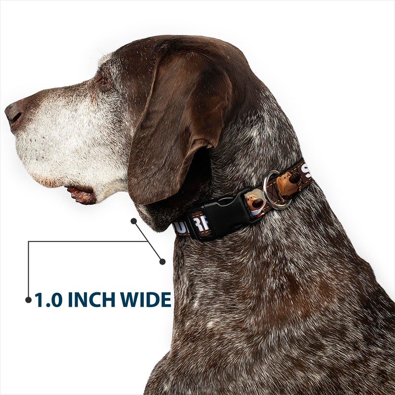 Buckle-Down Plastic Clip Collar - Dug 3-Poses/SQUIRREL! Brown/Yellow/White - 1"