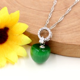 Uloveido Dainty Platinum Plated Dark Green Cubic Zirconia Stone Apple Shape Pendant Necklace for Women Y1953