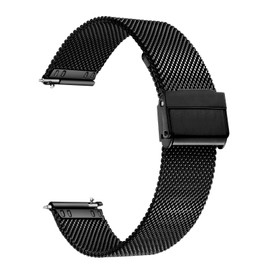 Xiruve Stainless Steel Mesh Quick Release Replacement Strap for Men and Women, 12–24 mm, Black