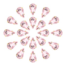 sourcing map 20Pcs Teardrop Sew on Rhinestone - 13x8mm Flat Back Glass Teardrop Crystal Rhinestones in Gold Prong Setting for Crafting, DIY Jewelry, Clothes Decorations (Pink)