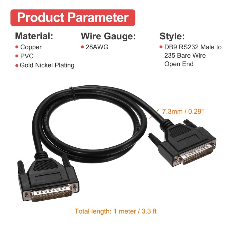 sourcing map DB25 Serial Cable, 28AWG Aluminium Foil Shielded DB25