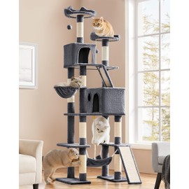 Yaheetech Cat Tree, 82.5in Large Tower w/Hammock, 2 Kitty-Ear Perches, 2 Cozy Condos, Scratching Posts, Basket, Furniture for Large Cats, Kittens, Dark Gray