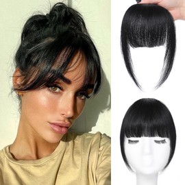 Wirctp Bangs Hair Clip in Bangs 100% Real Human Hair Extensions For Women French Bangs Fringe with Temples Clip On Hairpieces Fake Bangs For Daily Wear（Natural Black）