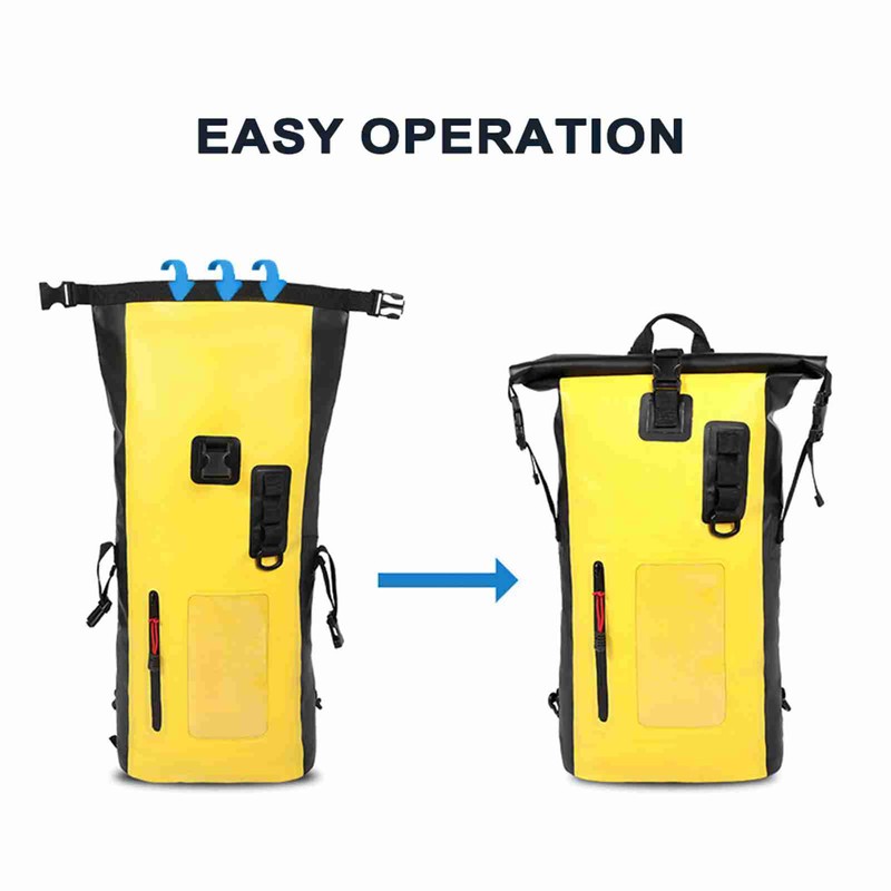Waterproof Backpack Heavy Duty Roll-Top Closure Swim Bag with Front-Zipper
