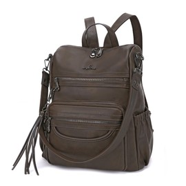 Angel Kiss Women Bags Backpack Purse PU Leather Zipper Bags Casual Backpacks Shoulder Bags (812Coffee)