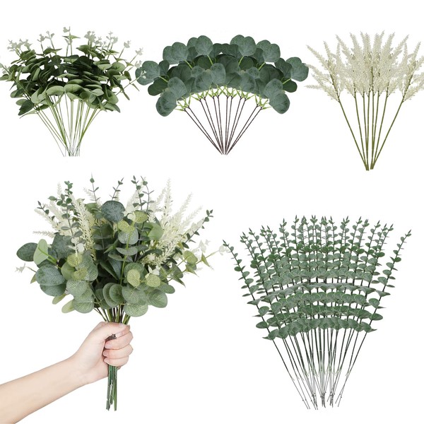 Coreland Artificial Eucalyptus Leaves Stems 120 Pcs 4 Kinds Mixed