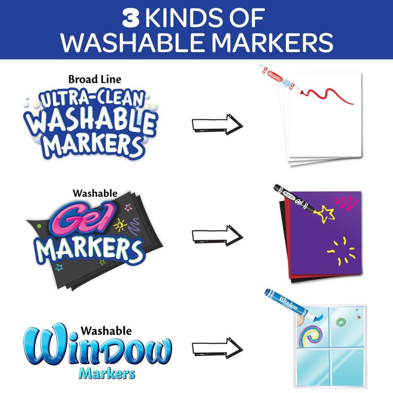 Crayola Washable Broad Line Marker Variety Set (3 Styles), Classroom