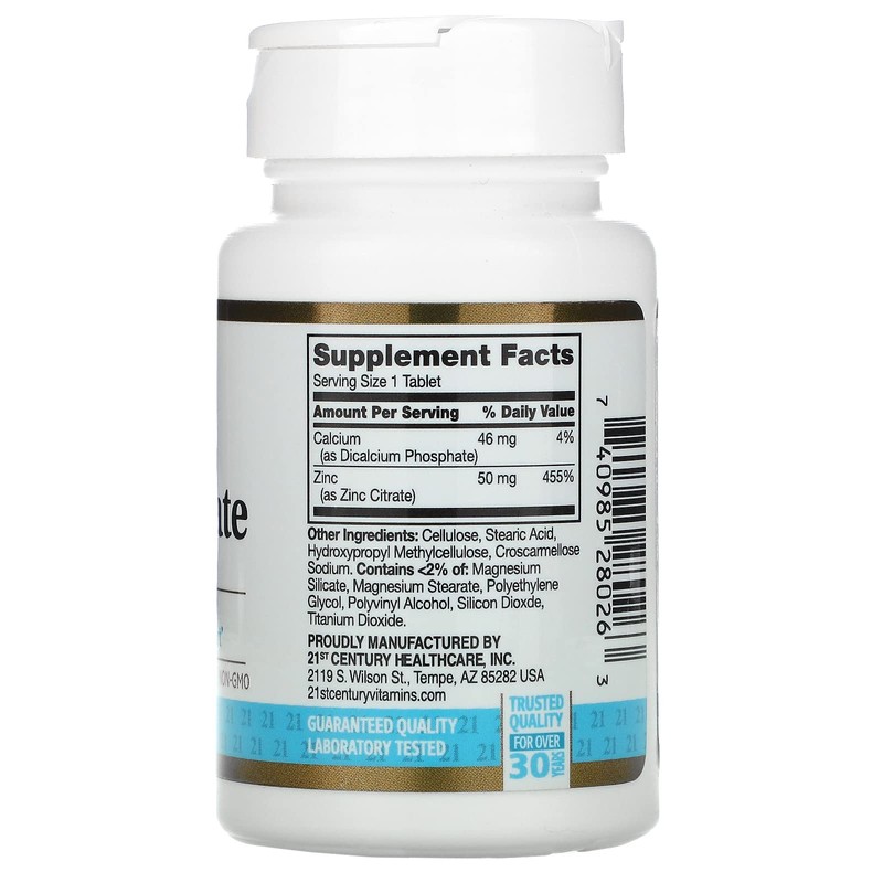 21st Century Healthcare Zinc Citrate Tablets 50mg, 60 Count