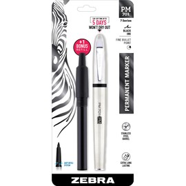 Zebra Pen PM-701 Permanent Marker, Stainless Steel Barrel, Fine Bullet Tip, Black Ink, Refillable, 1-Pack with Refill