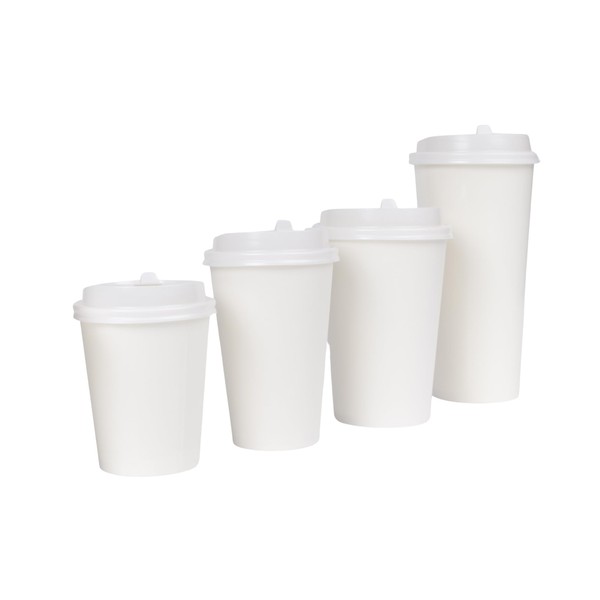 Compostable Biodegradable Paper Cups with White Dome Lids - Eco-Friendly