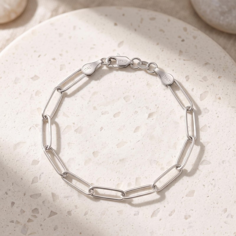 925 Sterling Silver Bracelets for Women, 6mm Silver Paperclip Bracelet