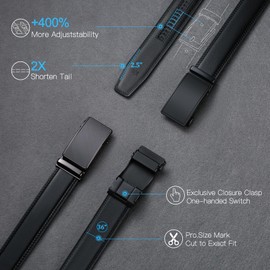SENDEFN Men's Leather Belt Automatic Ratchet Buckle Slide Belt for Dress Casual Trim to Fit with Gift Box