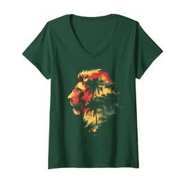 Womens Lion of Judah Reggae Music Palm Trees Jamaica Rastafari V-Neck T-Shirt