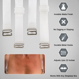 Fashion First Aid Clearly Gone Invisible Clear Bra Straps, 3/4 Inch Adjustable Wide Transparent Bra Straps with Strong Metal Hooks for Strapless & Convertible Bras