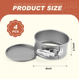 Funnymoom 4 Pcs 4 Inch Non Stick Springform Pan with Removable Bottom Carbon Steel Round Springform Cheesecake Pan with Stainless Steel Spring Buckles for Baking Kitchens Restaurant(Gray)