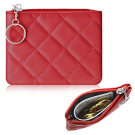 Ymapinc Coin Purse for Women Small Coin Pouch Mini Zipper Pouch Red Rhombus PU Leather Coin Pouch Portable Zippered Mini Coin Bag with Keyring for Women Girls