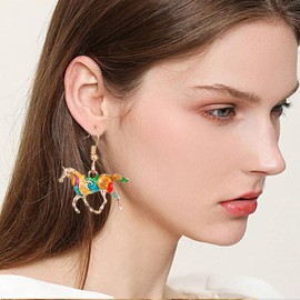 coadipress Running Horse Earrings and Necklace Set for Women Cute Enamel Kentucky Derby Lucky Horse Pendant Necklace Dangle Earrings Kentucky Derby Jewelry Gift, Large, Resin, No Gemstone