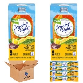 Crystal Light Naturally Flavored Lemon Iced Tea On-The-Go Powdered Drink Mix - Pack of 2 Boxes (Total of 20 Individual 0.07 oz Packets) for Refreshing Low-Calorie Drinks by GrisaBox