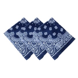 CRAFT KALA Cotton Paisley Pattern Bandanas Face Mask Square Scarf All-Gender Multi-Purpose Bandana Gift Sets - Headband, Wrap, Protective Coverage Headwear 20" Set of 3, Navy