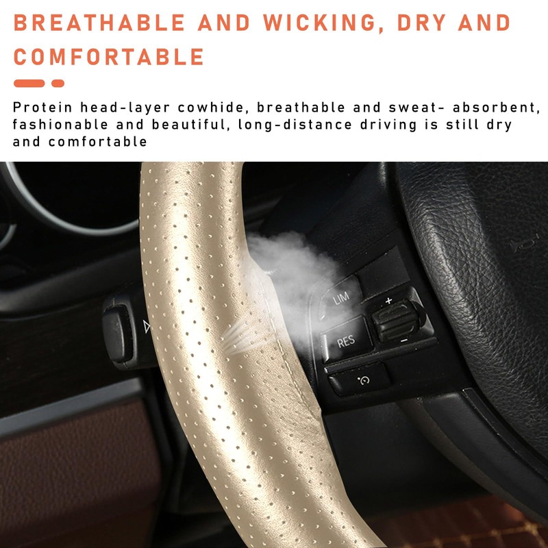 Dickno Car Steering Wheel Cover, Anti-Slip Stitch on Wrap Steering