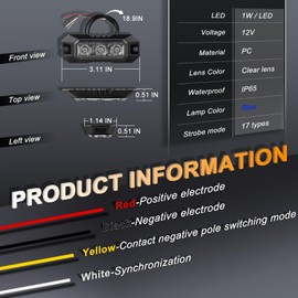 Nrgedzam 4PCS 3 LED Strobe Lights, Emergency Warning Flashing Caution Grill Lights Surface Mount Strobe Lights for 12-24V Trucks Vehicles (Blue)