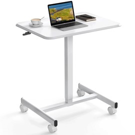 Homee Mobile Standing Desk, Laptop Computer Cart, Height Adjustable Rolling Cart with Wheels, Small Rolling Desk for Home Office, White