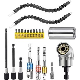 Rswilwy Flexible Drill Bit Extension Hex Shank Kit, Universal Socket Wrench Tools, 105° Right Angle Drill Attachment, 1/4 3/8 1/2" Rotatable Socket Adapter Set, Drill Bit Holder Screwdriver with Box
