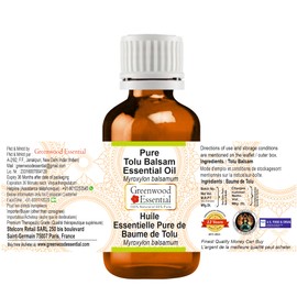 Greenwood Essential Pure Tolu Balsam Essential Oil (Myroxylon balsamum) 100% Natural Therapeutic Grade Steam Distilled for Personal Care 30ml (1oz)