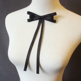 FASELE Black Bow Brooches Pin for Woman Girls Pre-Tied Collar Neck Clips Bow Tie, 11w*22L, Aluminum, crystal