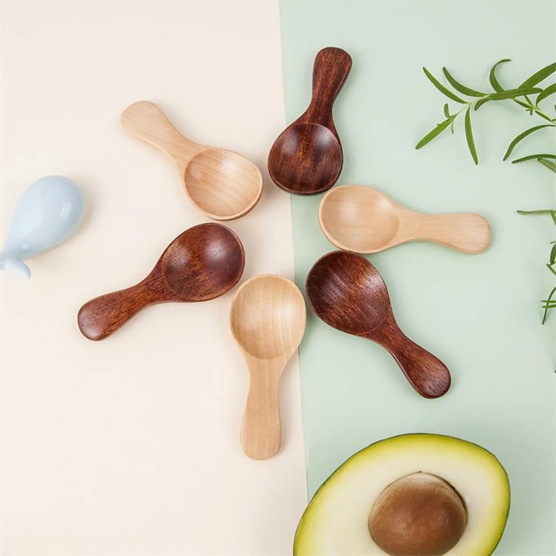 HugeDE 2 Pcs Mini Wooden Spoon with Short Handle Small