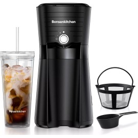 Bonsenkitchen Iced Coffee Maker, Coffee Machine, Reusable Filter, Easy One-Touch Operation