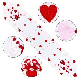 Grelucgo Embroidered Decorative Valentine's Day Table Runner with Hearts, Pink and Red (14x54 inches)