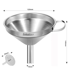 Lakatay 5-Inch Food Grade Stainless Steel Kitchen Funnel with Strainer Filter for Transferring of Liquid Dry Ingredients and Metal Cooking Funnel—Silver