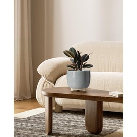 LE TAUCI Ceramic Plant Pots, 5.1 + 6.4 Inch Footed Pots for Plants, Modern Flower Pots for Home and Office, Indoor Planters with Drainage, Reactive Glaze Gray