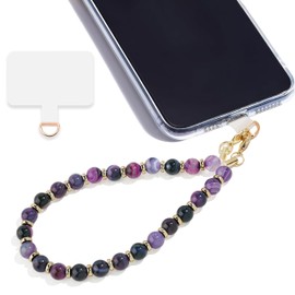 Lostars Marble Beaded Phone Wrist Strap,Detachable Phone Bracelet with Tether Tab,Hands-Free Wristlet Strap (Purple Peacock Agate)