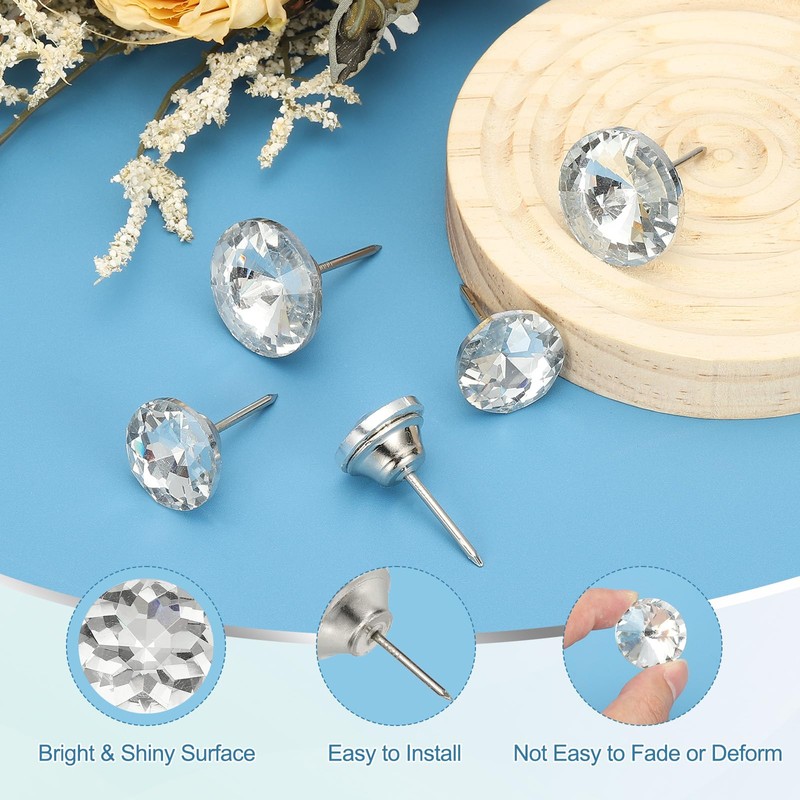 sourcing map 25 Pcs Crystal Upholstery Tacks 25mm Diamond Upholstery