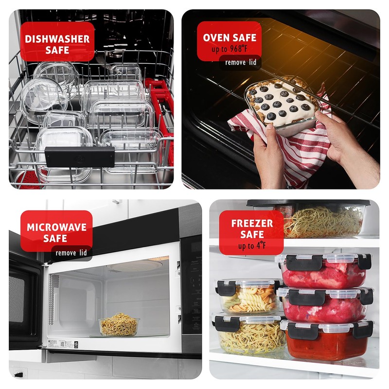 EATEX 24pc Glass Storage Containers with Lids, 12 Set Glass