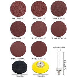 JatilEr Pack of 80 Sandpaper 50 mm Velcro, 2 Inch Round Sanding Pads Grit P40 P60 P80 P100 P120 P180 P240 P320 Random Orbital Sanders Sanding Discs Pad Kit Polishing Pad Adapter for Polished Car Metal