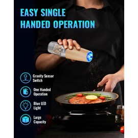 XinXu Electric Pepper Grinder, Salt or Pepper Mills & Adjustable Coarseness, with LED Light, One Hand Automatic Operation -Set/RoseRed