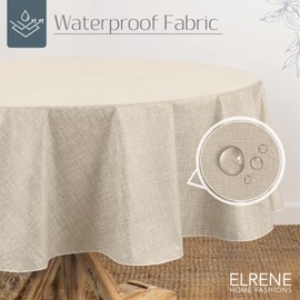 Elrene Home Fashions Monterey Linen Inspired Water- and Stain-Resistant Vinyl Tablecloth with Flannel Backing, 60 inches X 84 inches, Oval, Ivory