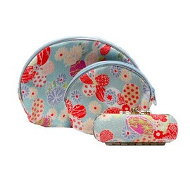 Rayon Woven Lipstick and Cosmetics Cases Gift Set, Light Blue Flower Print