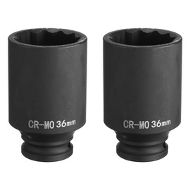 HARFINGTON 2Pcs 12-Point Deep Impact Socket 1/2 Inch Drive 36mm Metric Chrome Molybdenum Alloy Steel Spindle Axle Nut Impact Socket