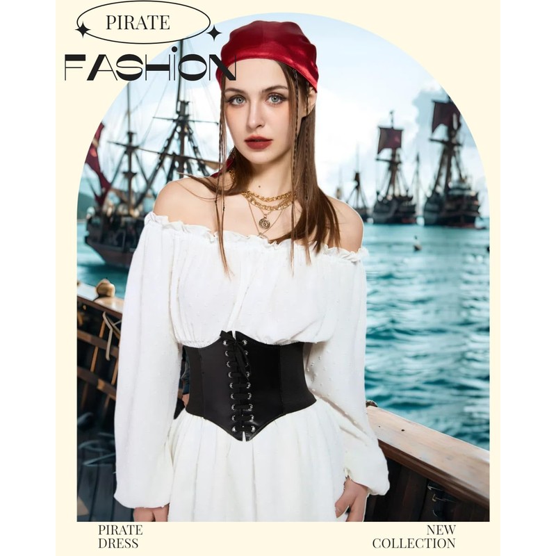 Women Pirate Costume Dress with Corset Accessories Long Sleeve Romper