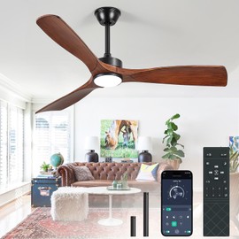 BvenuBigLite Ceiling Fans with Lights and Remote: 52-Inch Ceiling Fan 3 Blades Low Profile Outdoor - Walnut Ceiling Fans with Remote APP Control Quiet Reversible DC Motor for Patio Living Room