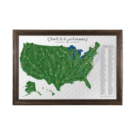 Push Pin Travel Maps Top Golf Courses USA Map - Solid Wood Brown Frame - 27.5 inches x 39.5. inches - Golf Course Map - Track Your Golfing Adventures