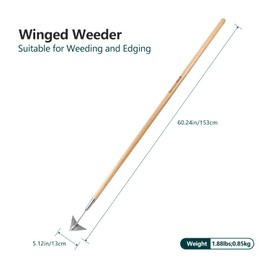 Berry&Bird Triangle Hoe, 60'' Winged Weeder Garden Hoes with Long Wood Handle, Gardener Stainless Steel Warren Hoe, Garden Weeder Hoe Tool for Quickly Weeding, Edging and Gardening Tools
