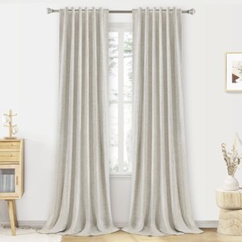 Linen Blend 100% Blackout Curtains 120 Inch Length 2 Panels Set for Living Room, Back Tab Thermal Insulated Bedroom Black Out Linen Drapes, 10 FT High Ceiling to Floor Room Darkening Window Curtains