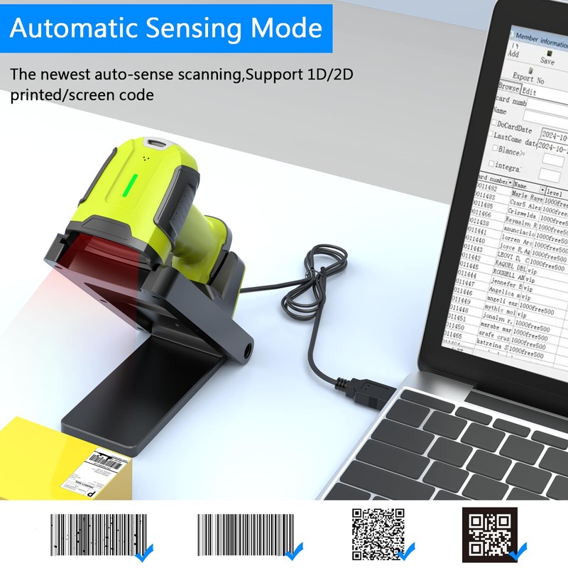 Symcode Wireless Barcode Scanner with Charging Base, 433MHz and Bluetooth