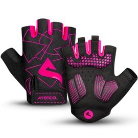 ATERCEL Cycling Gloves Half Finger for Men Women - Cycling Gloves MTB Gloves with SBR Padding for Cycling, MTB, Fitness, Rose Red, M
