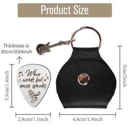 arricraft 1 Pc Stainless Steel Guitar Pick, When Words Fail Music Speaks Picks Musical Notes Plectrums with Leather Holder Bass Pick Musical Gift for Musician Dad Guitar Player Music Lovers